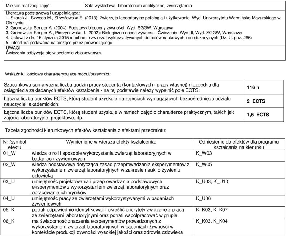 Gronowska-Senger A., Pierzynowska J. (2002): Biologiczna ocena żywności. Ćwiczenia, Wyd.III, Wyd. SGGW, Warszawa 4. Ustawa z dn.