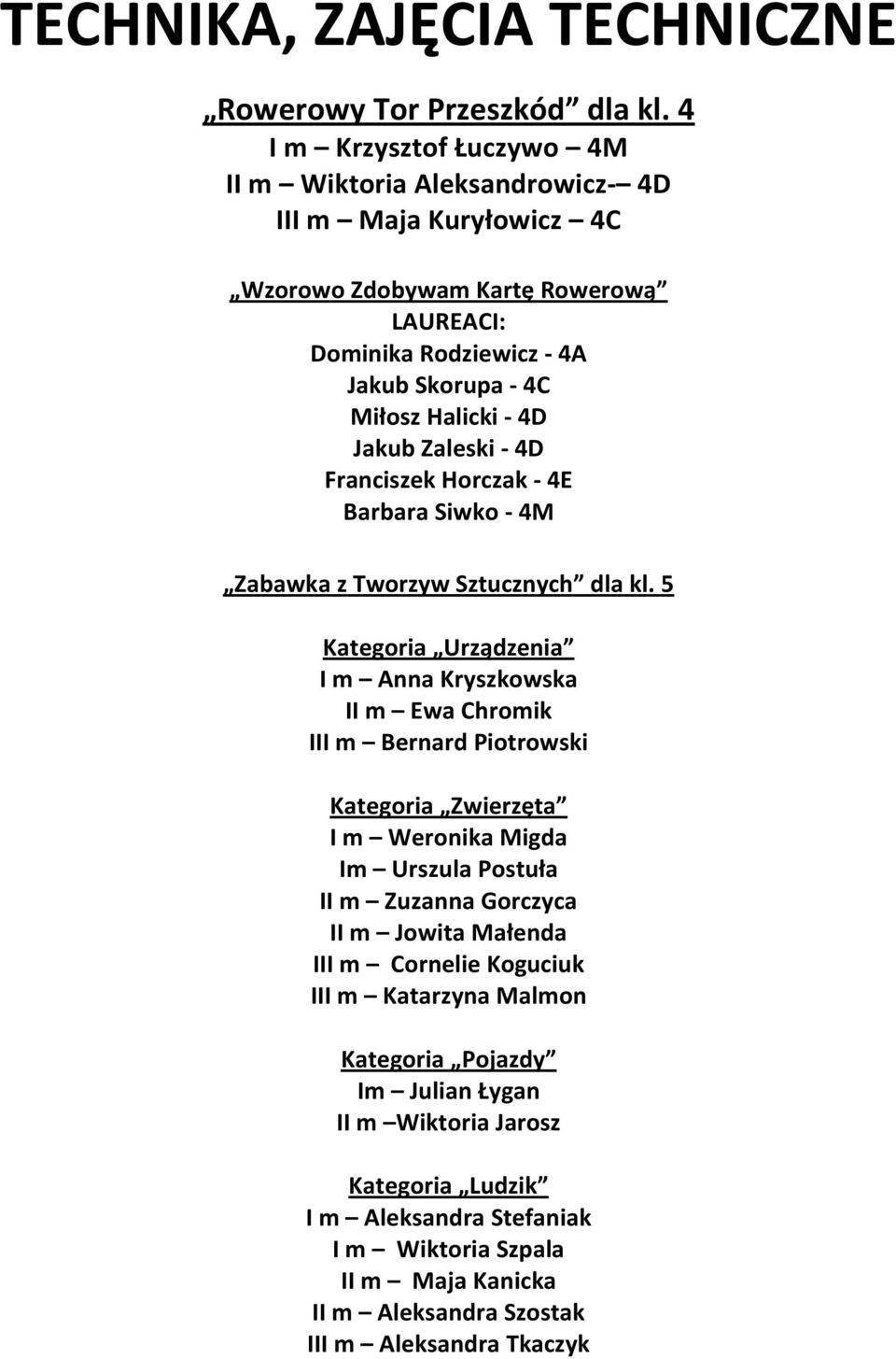 Jakub Zaleski - 4D Franciszek Horczak - 4E Barbara Siwko - 4M Zabawka z Tworzyw Sztucznych dla kl.