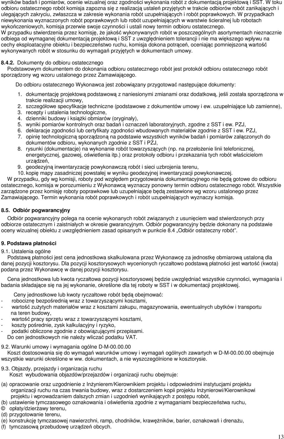 uzupełniających i robót poprawkowych.