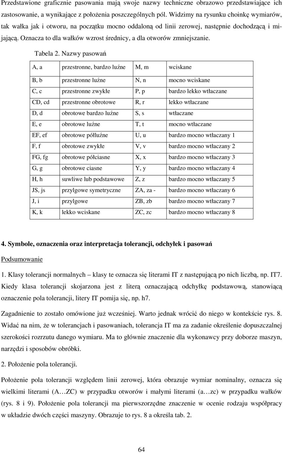 Oznacza to dla wałków wzrost średnicy, a dla otworów zmniejszanie. Tabela 2.