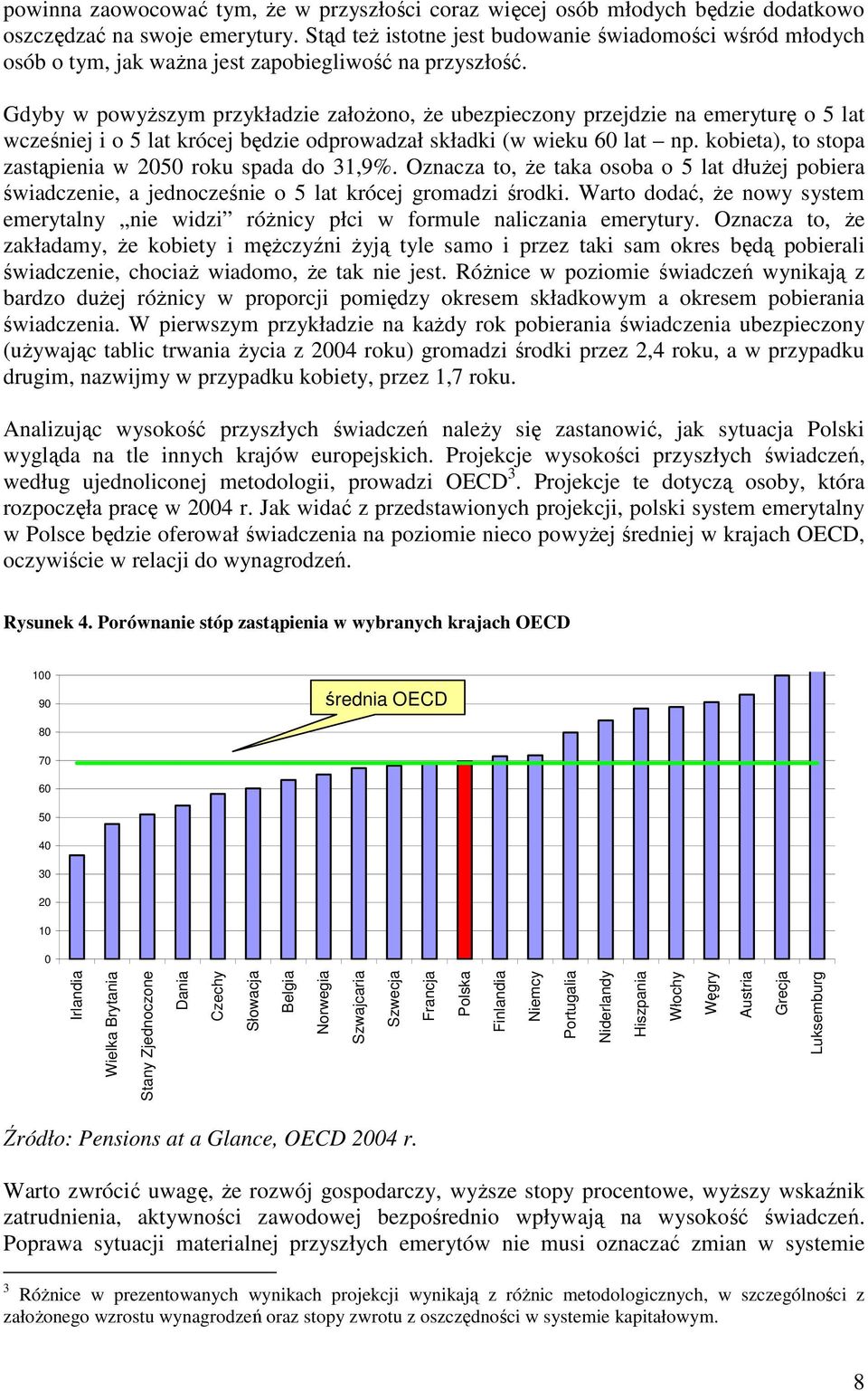 Gdyby w powyŝszym przykładzie załoŝono, Ŝe ubezpieczony przejdzie na emeryturę o 5 lat wcześniej i o 5 lat krócej będzie odprowadzał składki (w wieku 60 lat np.