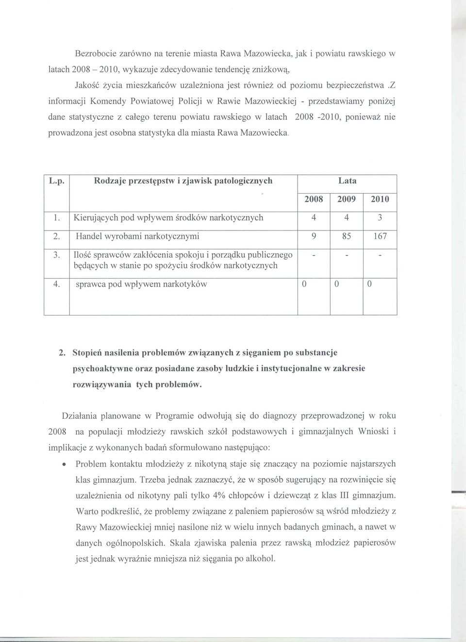 z informacji Komendy Powiatowej Policji w Rawie Mazowieckiej - przedstawiamy ponizej dane statystyczne z calego terenu powiatu rawskiego w latach 2008-2010, poniewaz nie prowadzona jest osobna