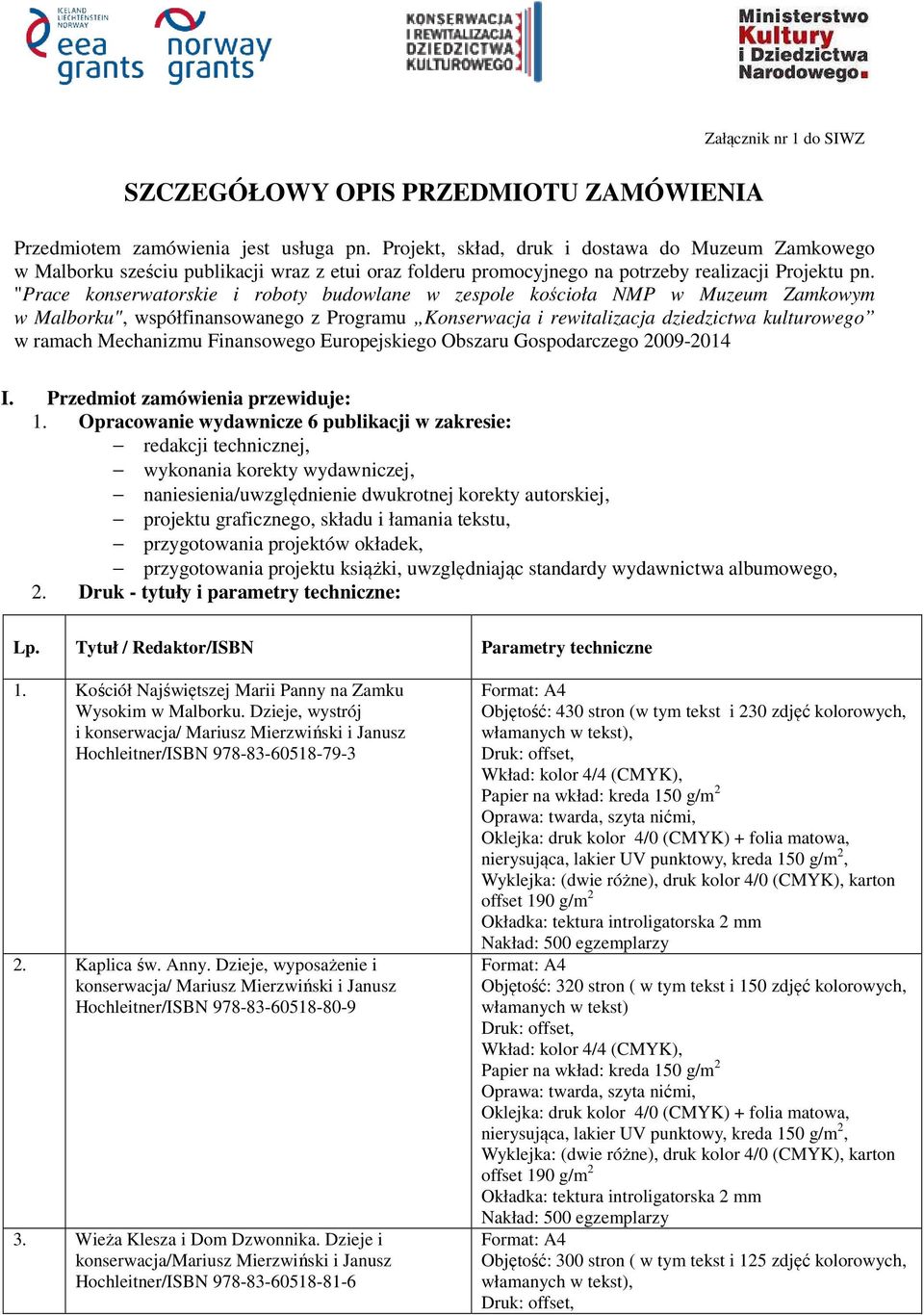 "Prace konserwatorskie i roboty budowlane w zespole kościoła NMP w Muzeum Zamkowym w Malborku", współfinansowanego z Programu Konserwacja i rewitalizacja dziedzictwa kulturowego w ramach Mechanizmu