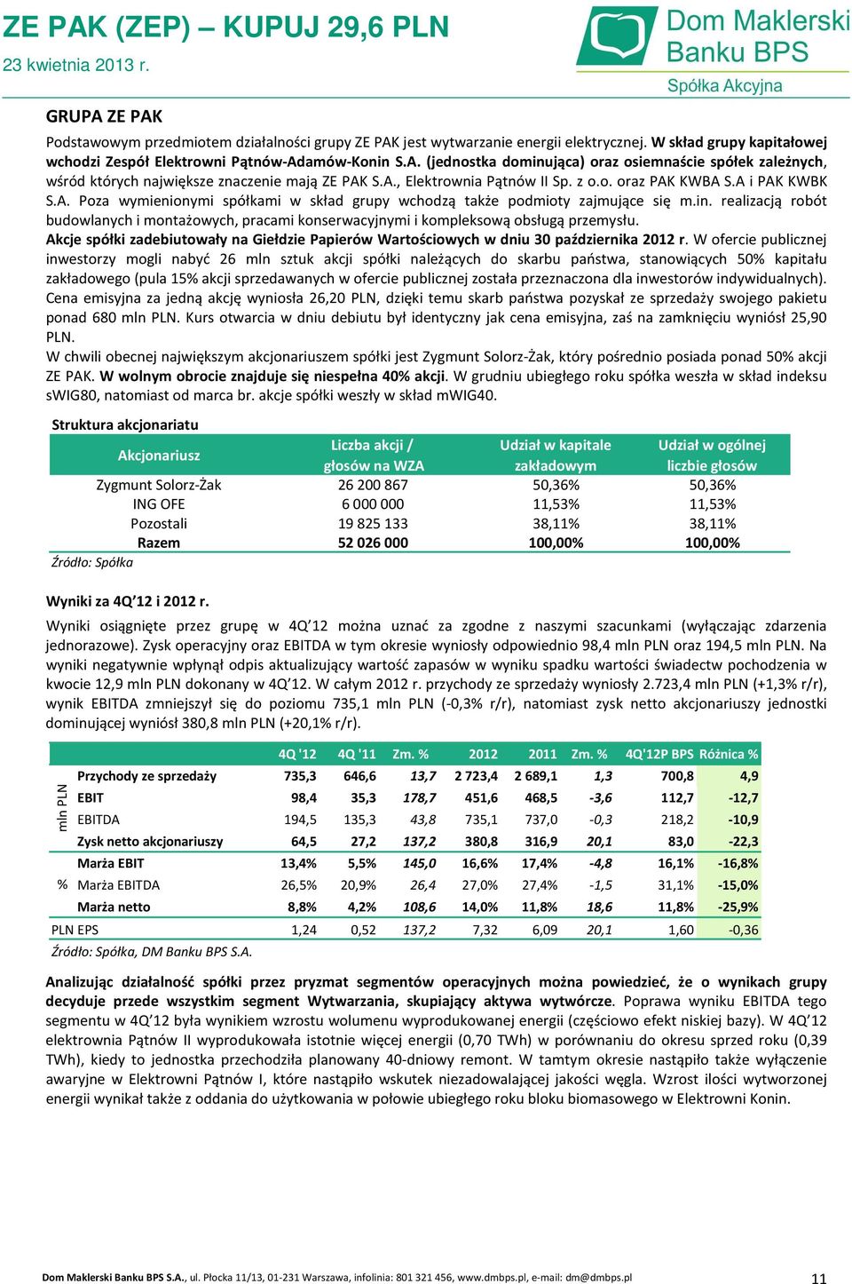 realizacją robót budowlanych i montażowych, pracami konserwacyjnymi i kompleksową obsługą przemysłu. Akcje spółki zadebiutowały na Giełdzie Papierów Wartościowych w dniu 30 października 2012 r.