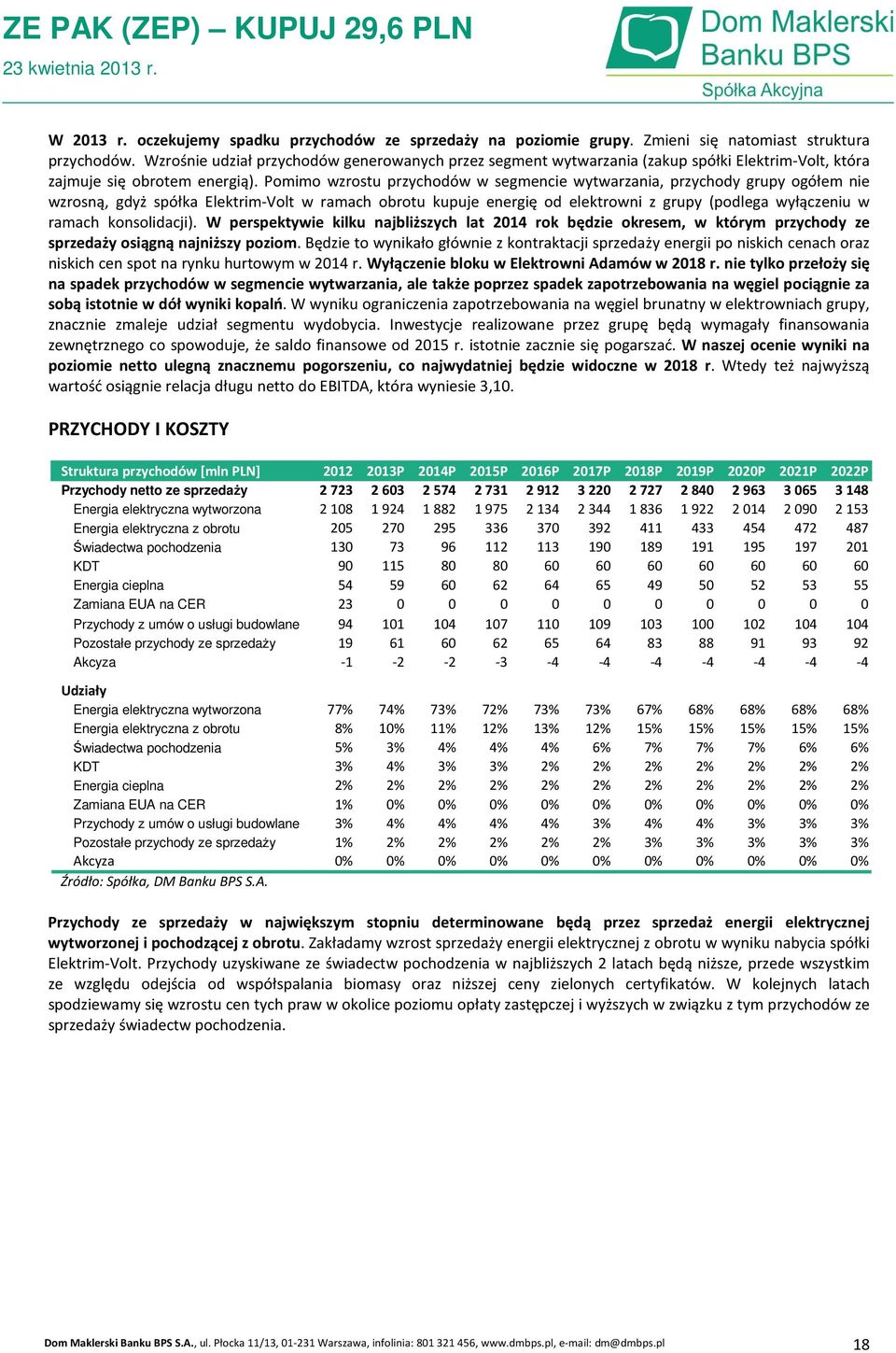 Pomimo wzrostu przychodów w segmencie wytwarzania, przychody grupy ogółem nie wzrosną, gdyż spółka Elektrim-Volt w ramach obrotu kupuje energię od elektrowni z grupy (podlega wyłączeniu w ramach