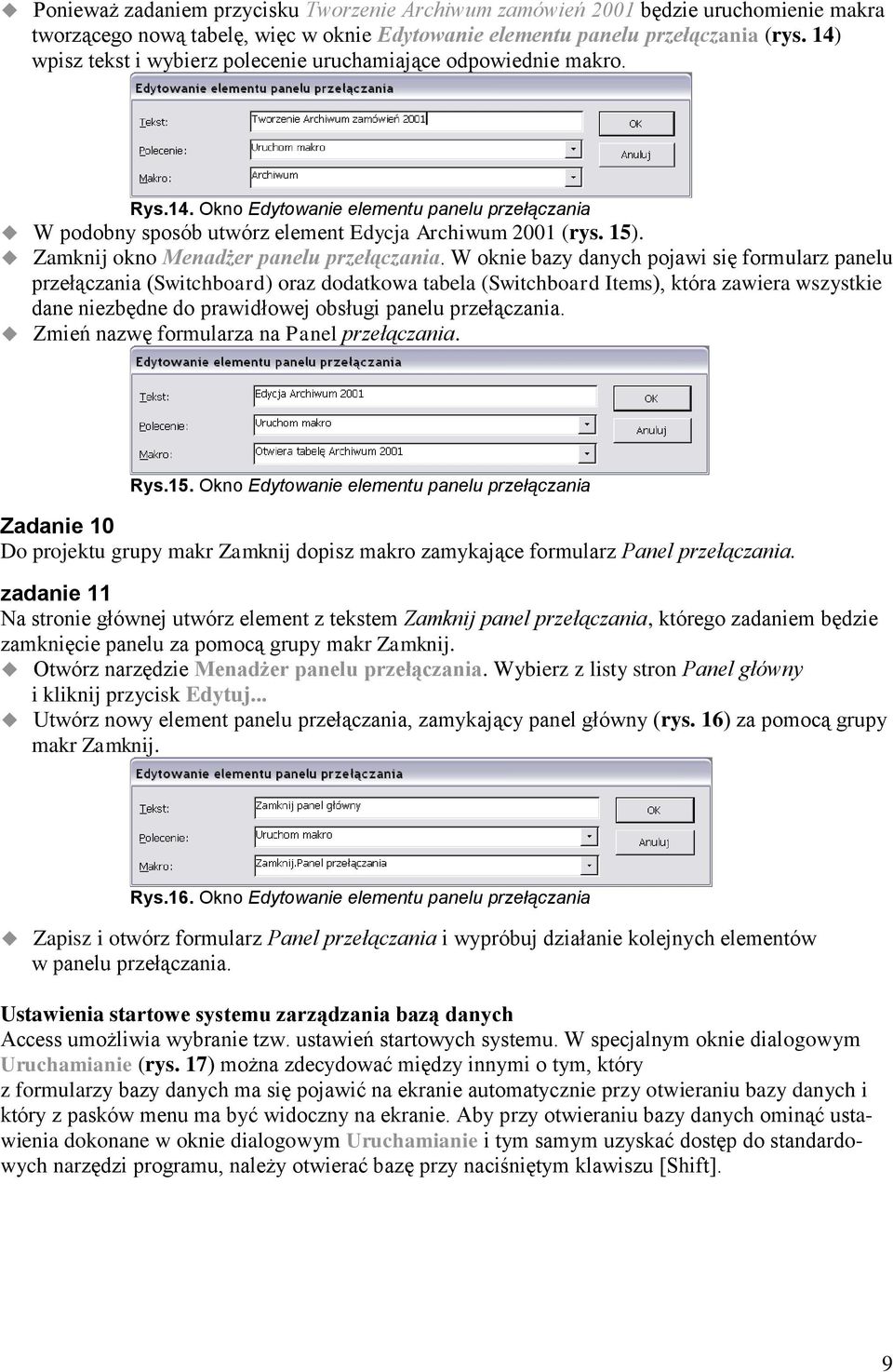 okno Menadżer panelu przełączania.