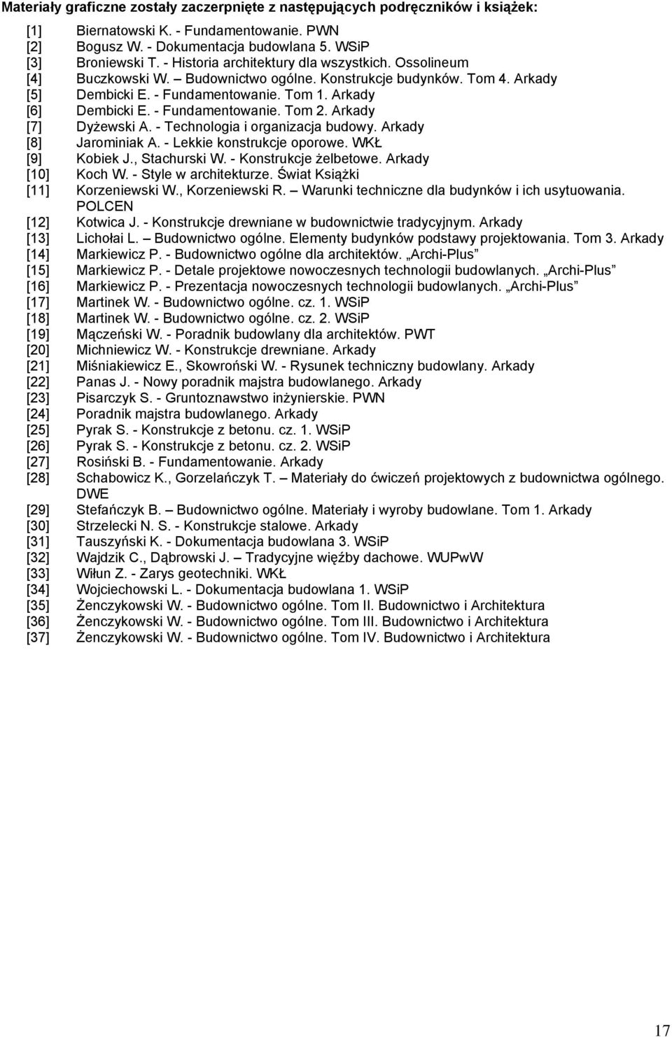 - Fundamentowanie. Tom 2. Arkady [7] Dyżewski A. - Technologia i organizacja budowy. Arkady [8] Jarominiak A. - Lekkie konstrukcje oporowe. WKŁ [9] Kobiek J., Stachurski W. - Konstrukcje żelbetowe.