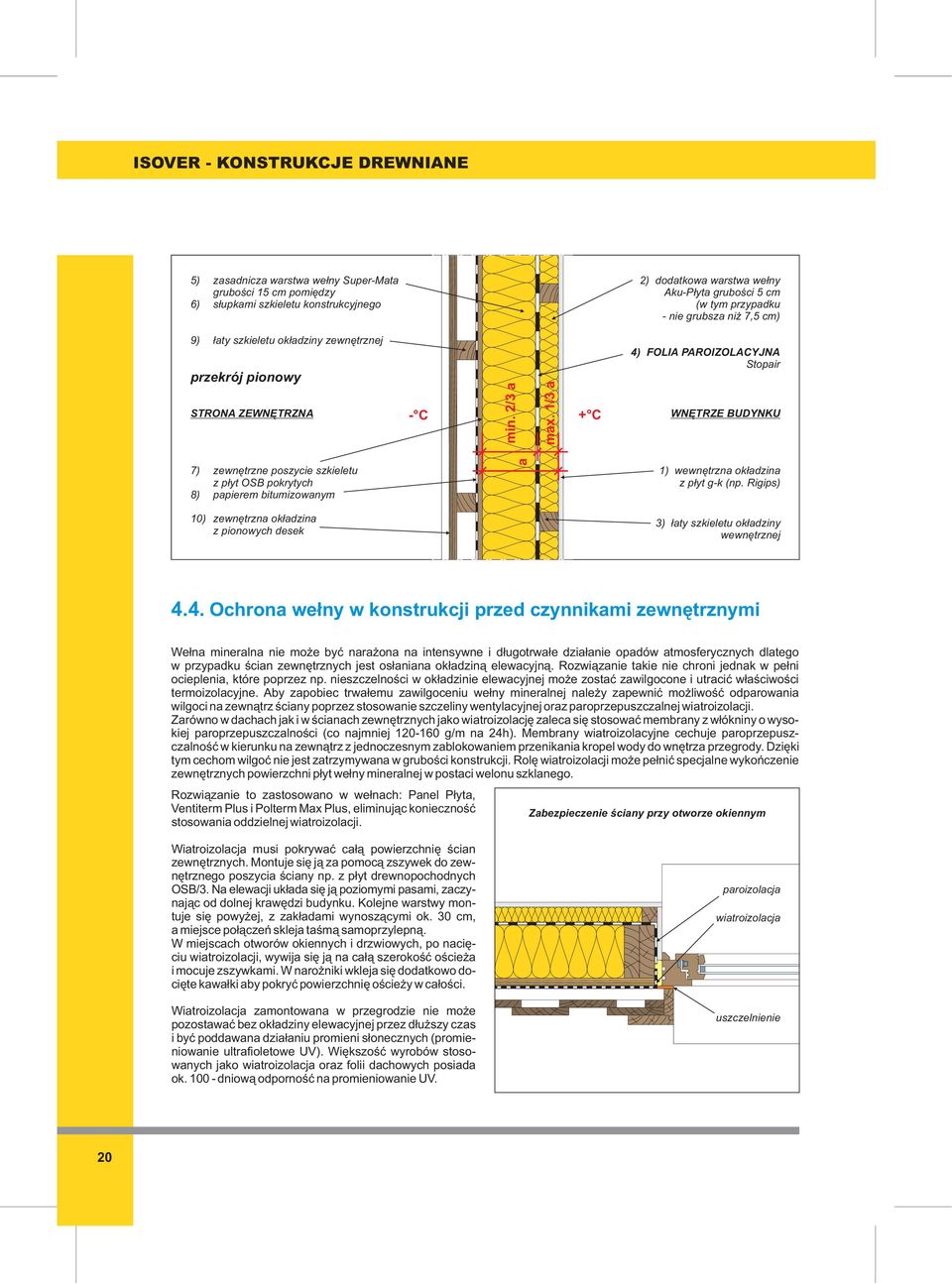 1/ a + C 4) FOLIA PAROIZOLACYJNA Stopair WNÊTRZE BUDYNKU 7) zewnêtrzne poszycie szkieletu z p³yt OSB pokrytych 8) papierem bitumizowanym a 1) wewnêtrzna ok³adzina z p³yt g-k (np.