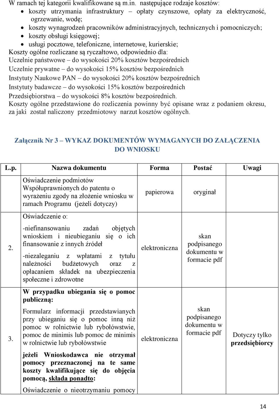 pomocniczych; koszty obsługi księgowej; usługi pocztowe, telefoniczne, internetowe, kurierskie; Koszty ogólne rozliczane są ryczałtowo, odpowiednio dla: Uczelnie państwowe do wysokości 20% kosztów