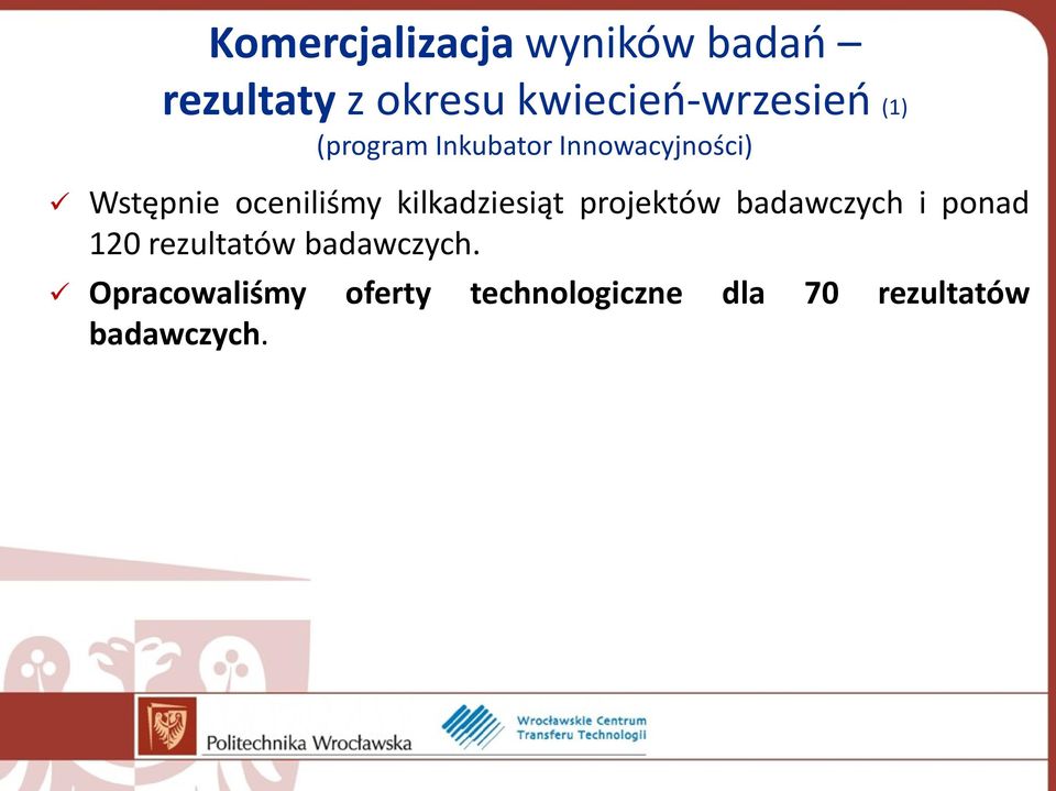 projektów badawczych i ponad 120 rezultatów badawczych.