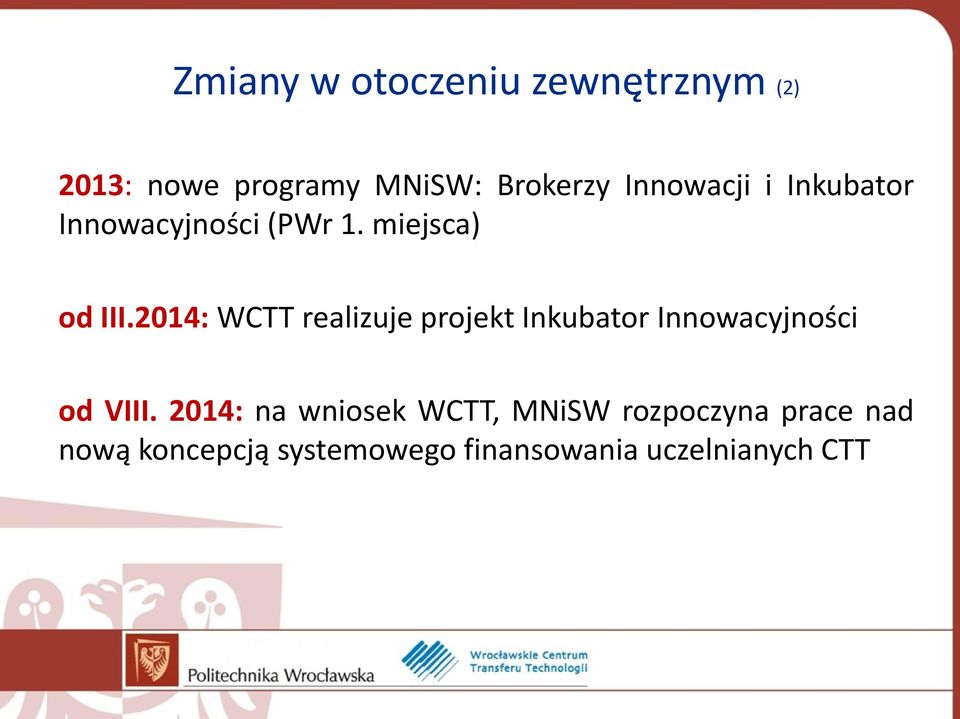 2014: WCTT realizuje projekt Inkubator Innowacyjności od VIII.
