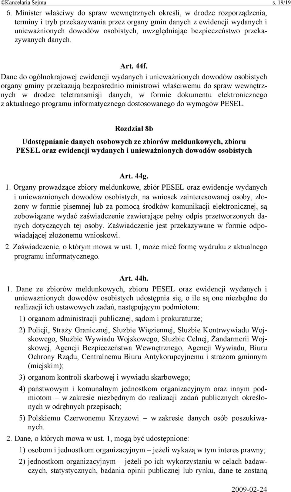 bezpieczeństwo przekazywanych danych. Art. 44f.