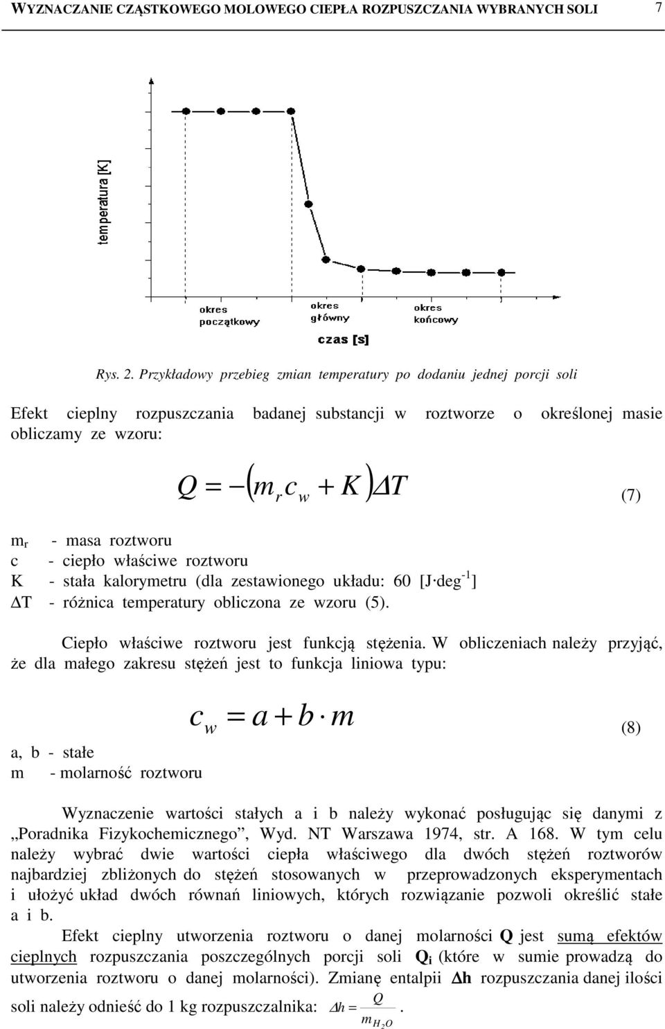 - masa roztworu c - ciepło właściwe roztworu K - stała kalorymetru (dla zestawionego układu: 6 [J deg - ] T - różnica temperatury obliczona ze wzoru (5).