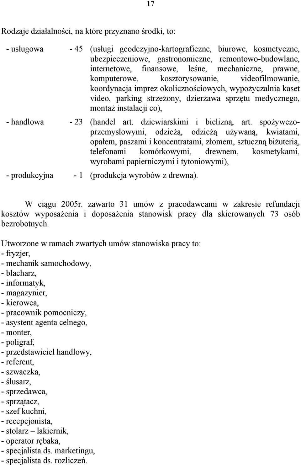 montaż instalacji co), - handlowa - 23 (handel art. dziewiarskimi i bielizną, art.