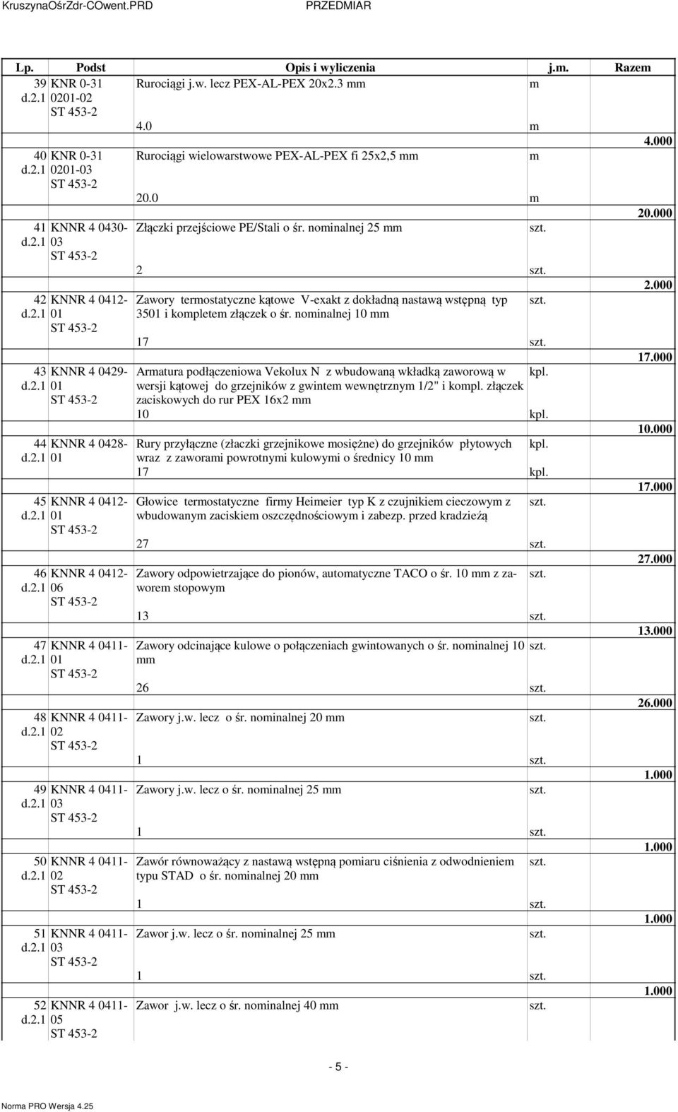 0 Złączki przejściowe PE/Stali o śr. noinalnej 25 2 Zawory terostatyczne kątowe V-exakt z dokładną nastawą wstępną typ 3501 i koplete złączek o śr.