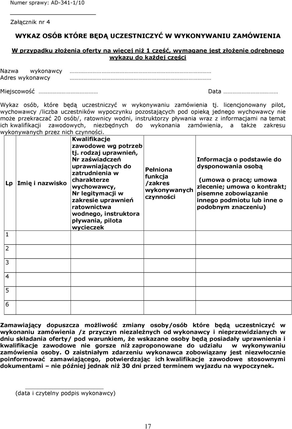 licencjonowany pilot, wychowawcy /liczba uczestników wypoczynku pozostających pod opieką jednego wychowawcy nie może przekraczać 20 osób/, ratownicy wodni, instruktorzy pływania wraz z informacjami
