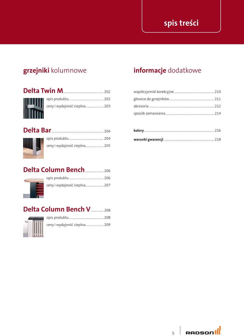 .. 204 opis produktu... 204 ceny i wydajność cieplna... 205 kolory... 216 warunki gwarancji... 218 Delta Column Bench.