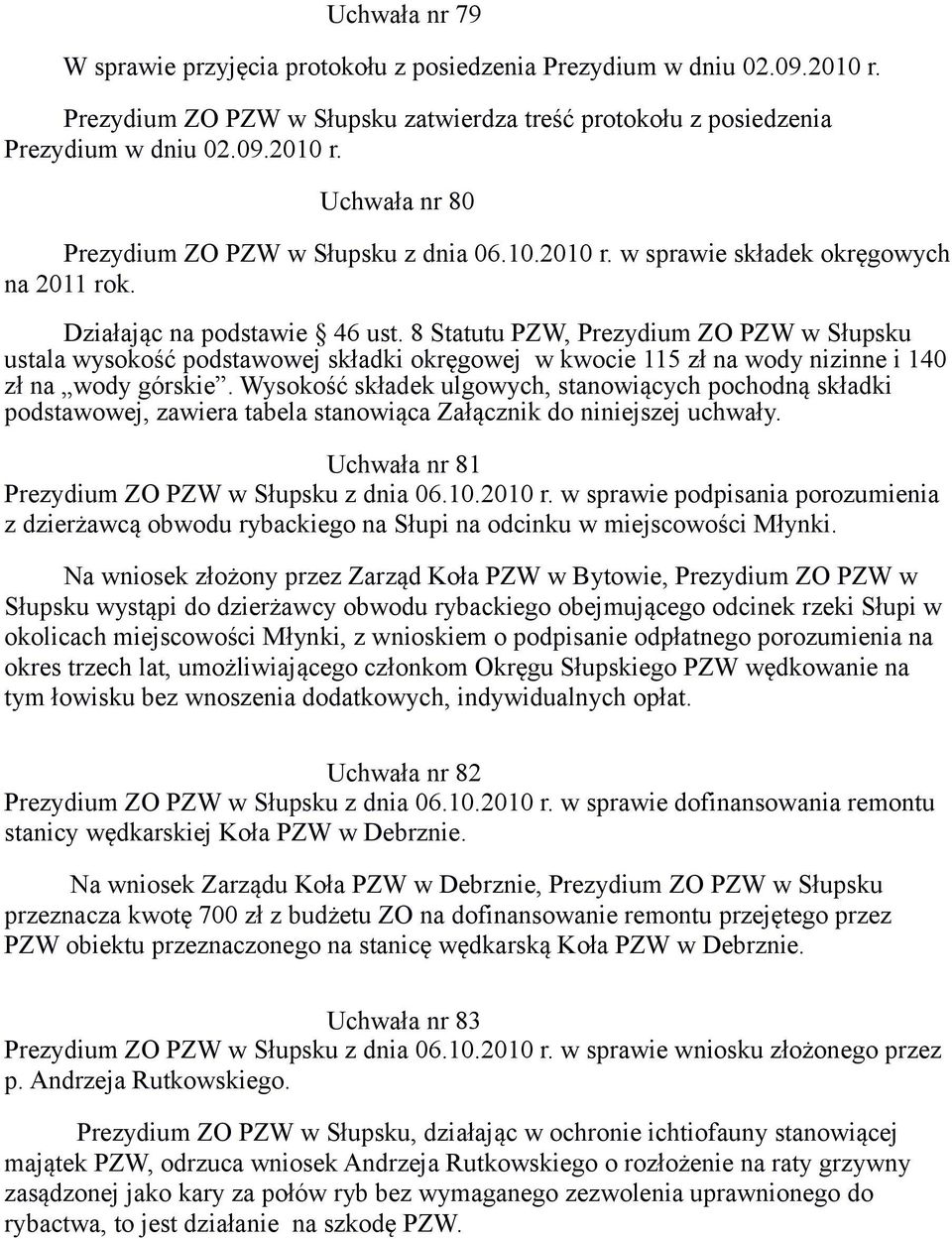 8 Statutu PZW, Prezydium ZO PZW w Słupsku ustala wysokość podstawowej składki okręgowej w kwocie 115 zł na wody nizinne i 140 zł na wody górskie.