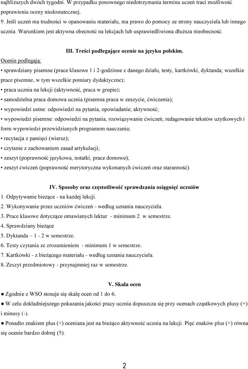 Treści podlegające ocenie na języku polskim.