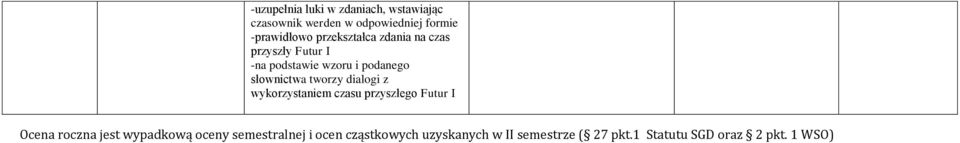 tworzy dialogi z wykorzystaniem czasu przyszłego Futur I Ocena roczna jest wypadkową oceny