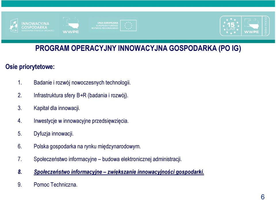 Inwestycje w innowacyjne przedsięwzięcia. 5. Dyfuzja innowacji. 6. Polska gospodarka na rynku międzynarodowym. 7.