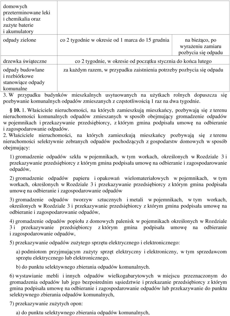 komunalne 3. W przypadku budynków mieszkalnych usytuowanych na użytkach rolnych dopuszcza się pozbywanie komunalnych odpadów zmieszanych z częstotliwością 1 