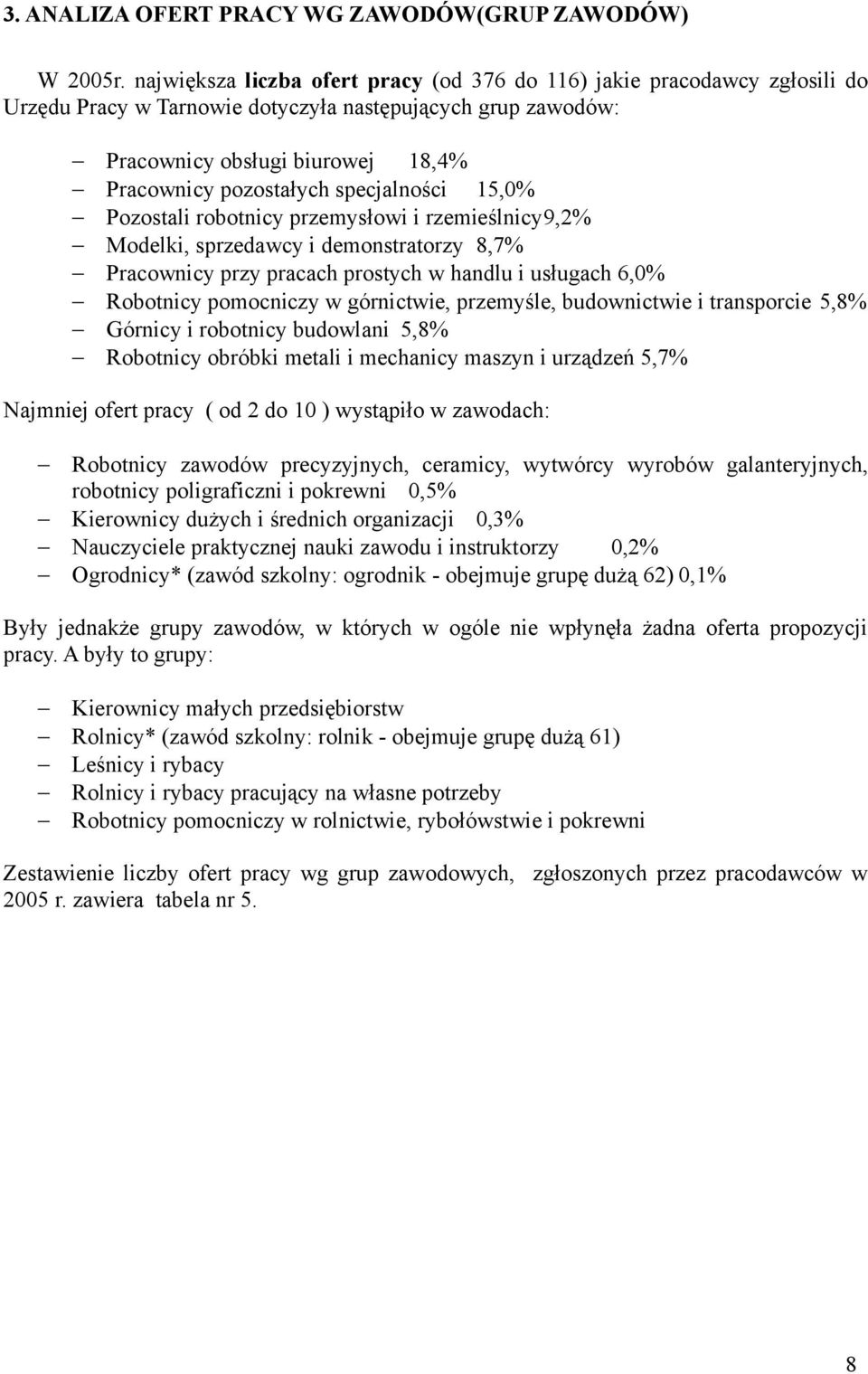 specjalności 15,0% Pozostali robotnicy przemysłowi i rzemieślnicy9,2% Modelki, sprzedawcy i demonstratorzy 8,7% Pracownicy przy pracach prostych w handlu i usługach 6,0% Robotnicy pomocniczy w