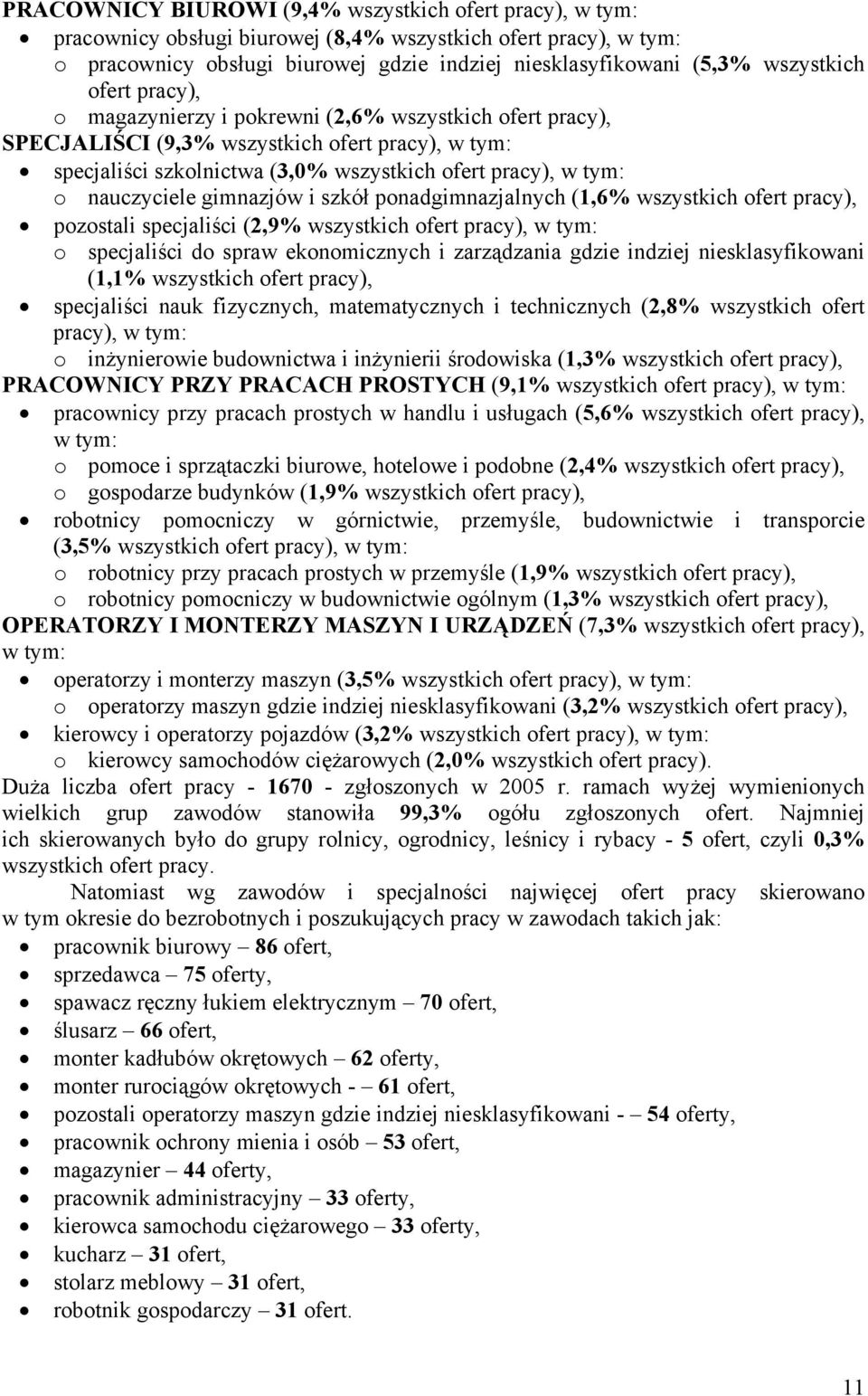 gimnazjów i szół ponadgimnazjalnych (1,6% wszystich ofert pracy), pozostali specjaliści (2,9% wszystich ofert pracy), w tym: o specjaliści do spraw eonomicznych i zarządzania gdzie indziej
