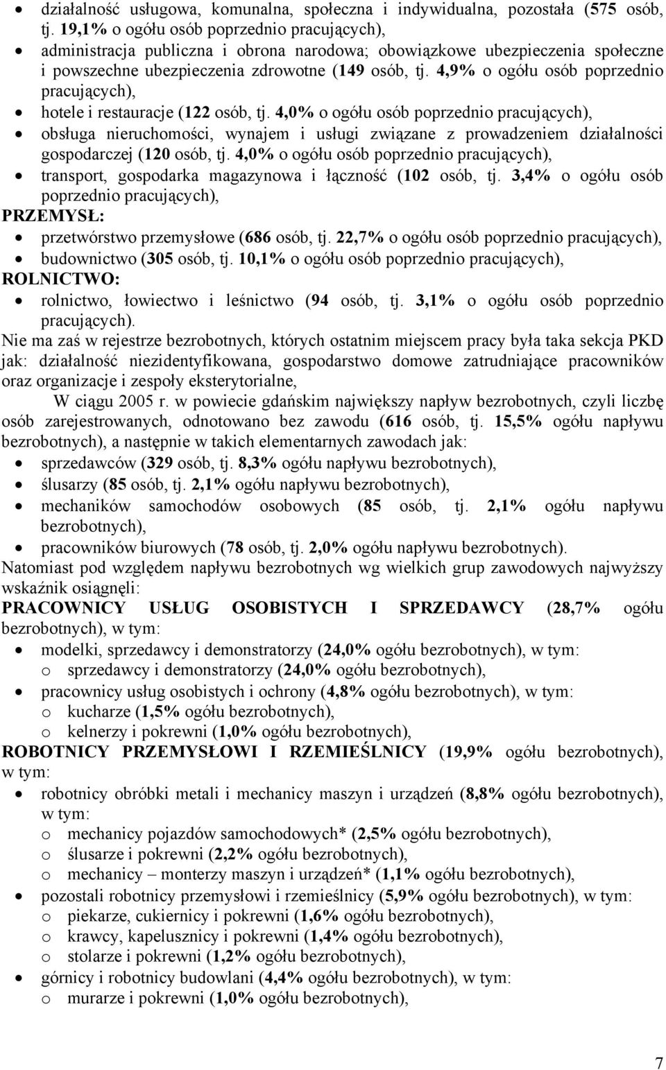 4,9% o ogółu osób poprzednio pracujących), hotele i restauracje (122 osób, tj.