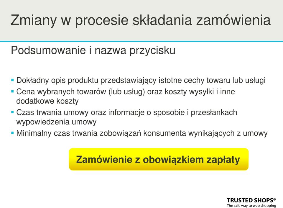 wysyłki i inne dodatkowe koszty Czas trwania umowy oraz informacje o sposobie i przesłankach