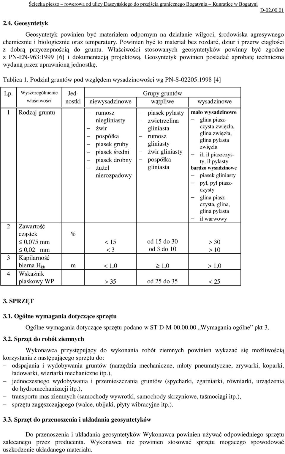 Właściwości stosowanych geosyntetyków powinny być zgodne z PN-EN-963:1999 [6] i dokumentacją projektową. Geosyntetyk powinien posiadać aprobatę techniczna wydaną przez uprawnioną jednostkę. Tablica 1.