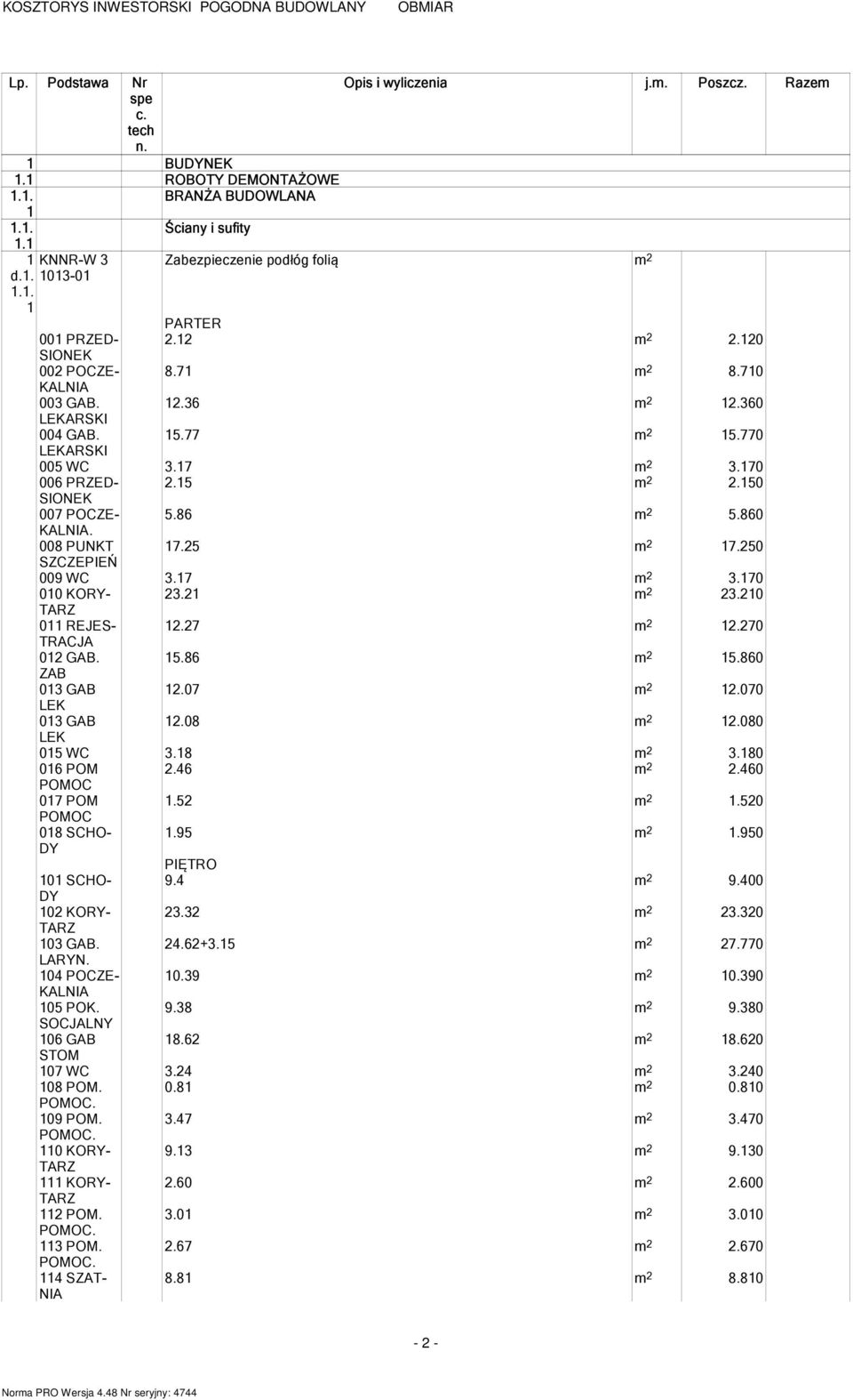 08.080 LEK 05 WC 3.8 3.80 06 POM.46.460 POMOC 07 POM.5.50 POMOC 08 SCHO- DY.95.950 0 SCHO- 9.4 9.400 DY 0 KORY- 3.3 3.30 03 GAB. 4.6+3.5 7.770 04 POCZE- 0.39 0.390 05 POK. 9.38 9.