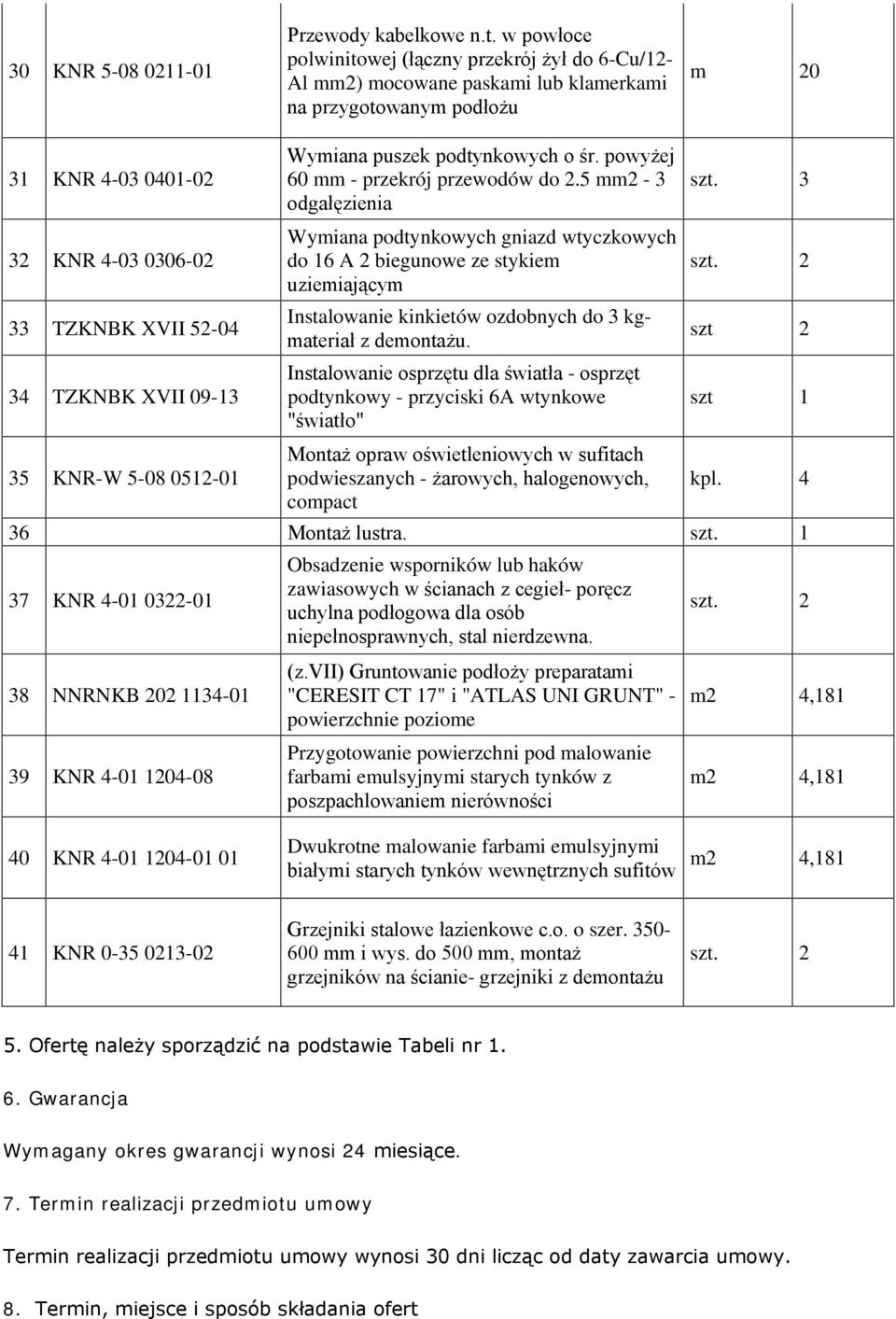powyżej 60 mm - przekrój przewodów do 2.5 mm2-3 szt.