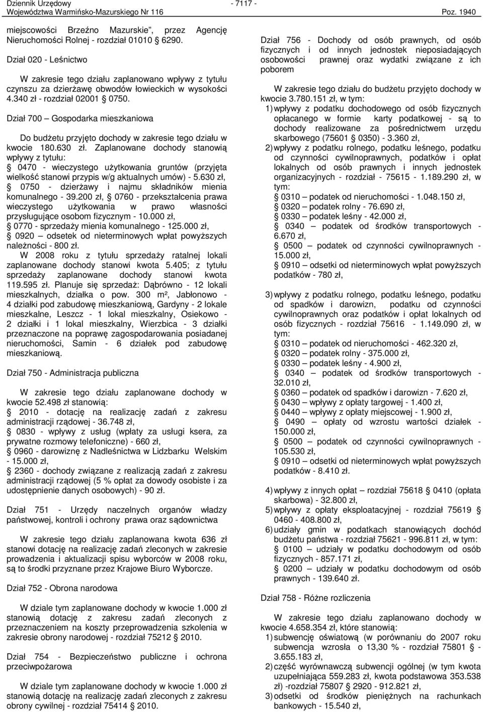 Dział 700 Gospodarka mieszkaniowa Do budŝetu przyjęto dochody w zakresie tego działu w kwocie 180.630 zł.