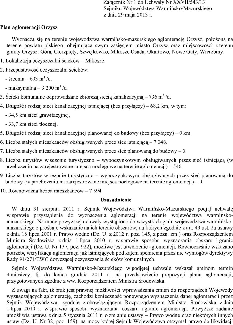 terenu gminy Orzysz: Góra, Cierzpięty, Szwejkówko, Mikosze Osada, Okartowo, Nowe Guty, Wierzbiny. 1. Lokalizacja oczyszczalni ścieków Mikosze. 2.