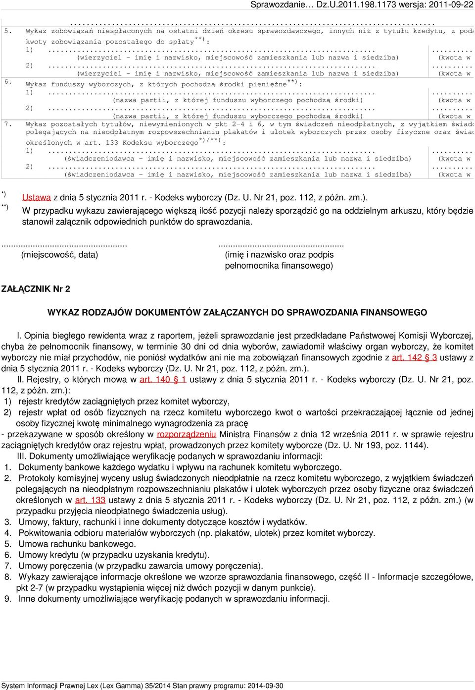 Wykaz funduszy wyborczych, z których pochodzą środki pienięŝne **) : 1). (nazwa partii, z której funduszu wyborczego pochodzą środki) 2).