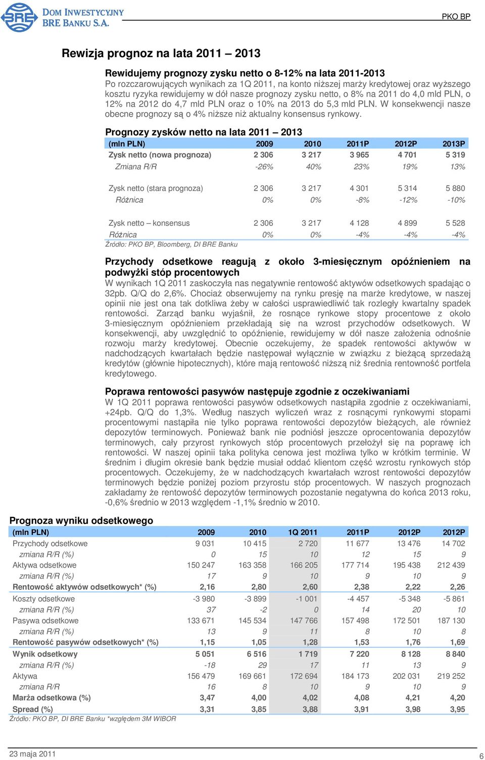 W konsekwencji nasze obecne prognozy są o 4% niŝsze niŝ aktualny konsensus rynkowy.