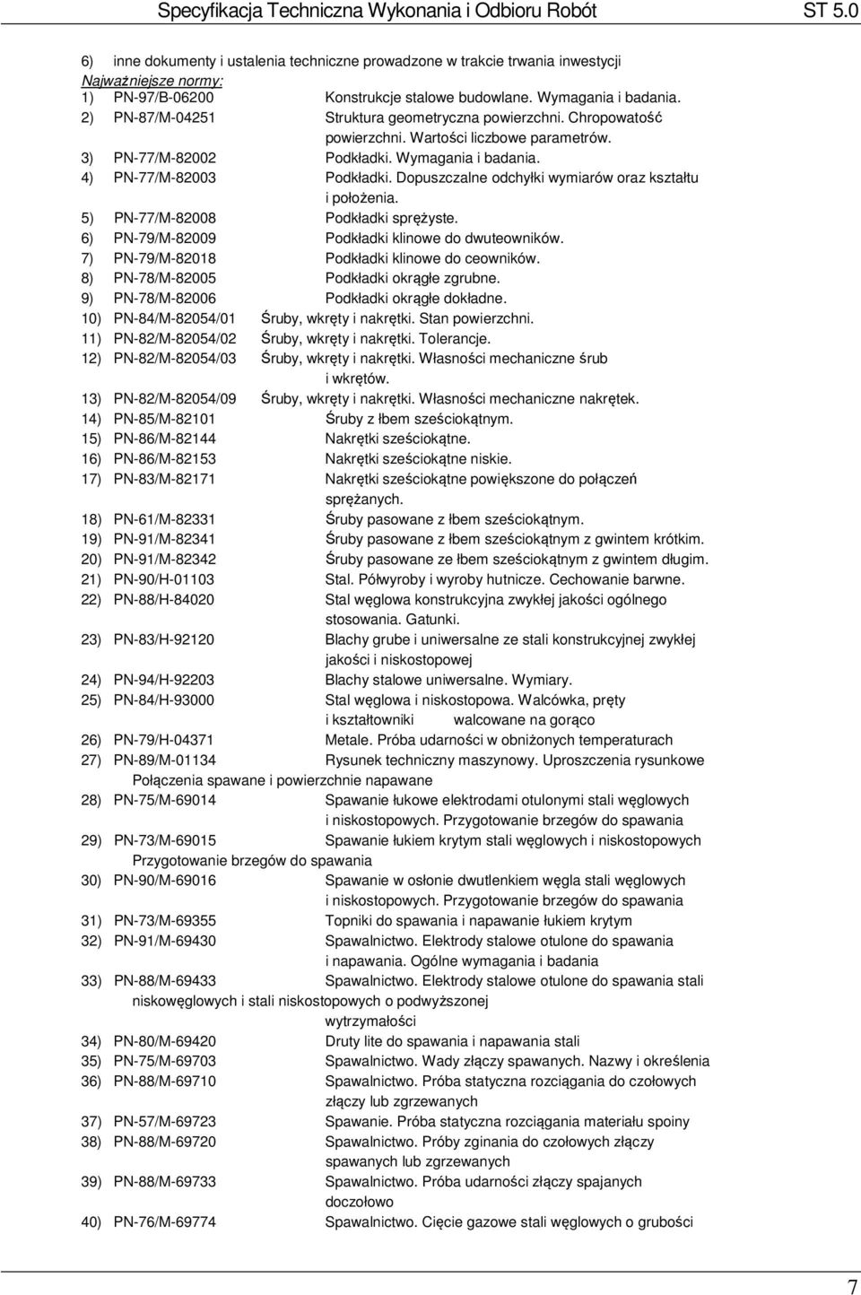 Dopuszczalne odchyłki wymiarów oraz kształtu i położenia. 5) PN-77/M-82008 Podkładki sprężyste. 6) PN-79/M-82009 Podkładki klinowe do dwuteowników. 7) PN-79/M-82018 Podkładki klinowe do ceowników.