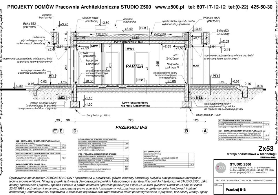 3 /glazura - ŚCIN DZIŁOW MUROWN 12cm (10cm) ściana:gazobeton/ceram. cegła dziurawka 12.0 MW4 - ŚCIN WEW. NOŚN 24cm D +3, 265 +2,65 +3,19 +2,83 +3,19 Nadproże L19 typu N 265 18 chudy beton gr.