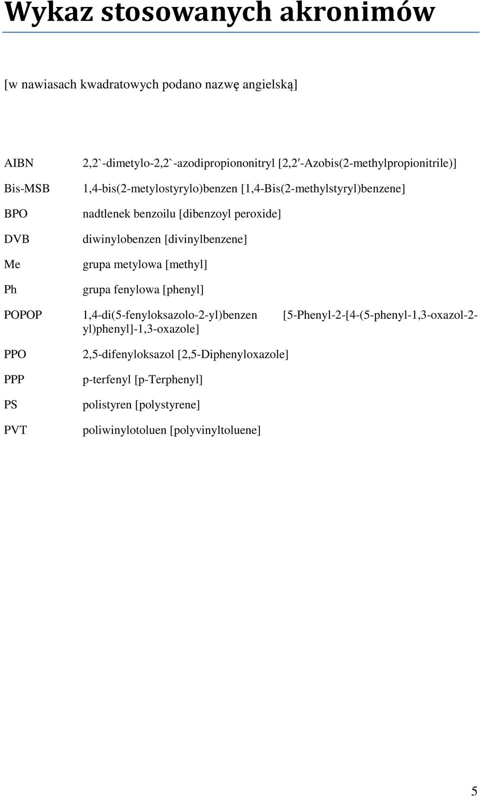 [divinylbenzene] grupa metylowa [methyl] grupa fenylowa [phenyl] POPOP 1,4-di(5-fenyloksazolo-2-yl)benzen [5-Phenyl-2-[4-(5-phenyl-1,3-oxazol-2-