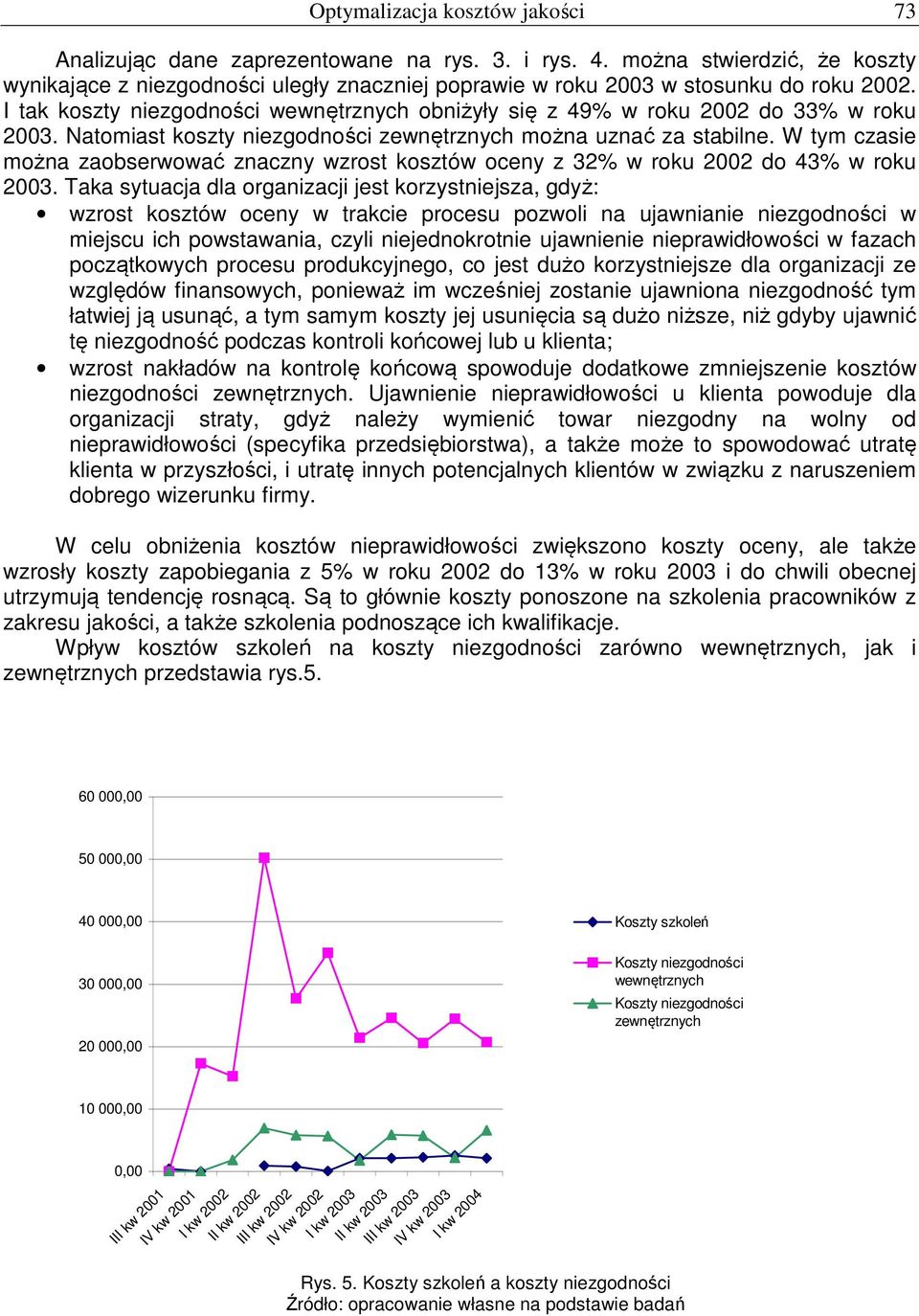 I tak koszty niezgodności wewnętrznych obniżyły się z 49% w roku 2002 do 33% w roku 2003. Natomiast koszty niezgodności zewnętrznych można uznać za stabilne.