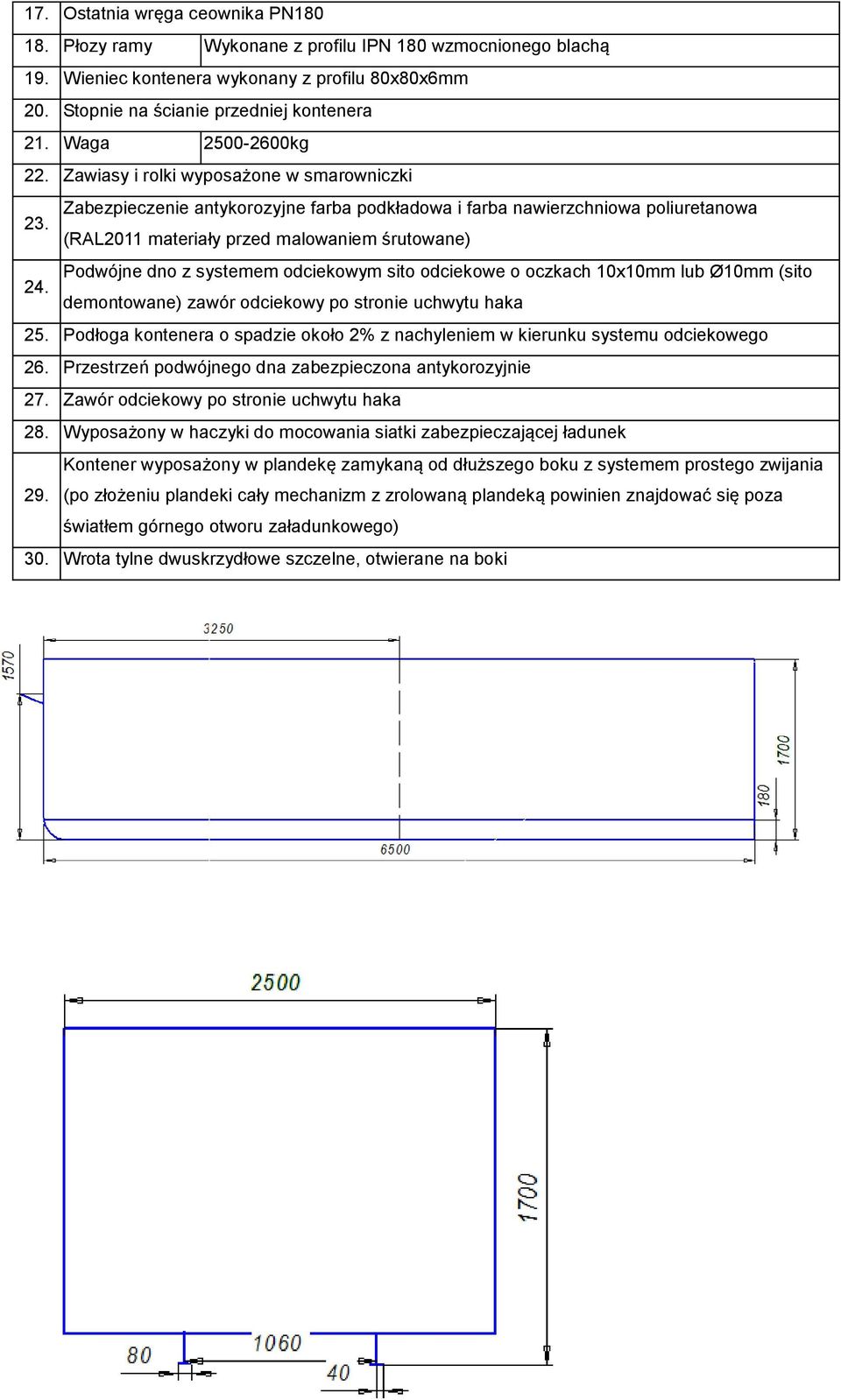 (RAL2011 materiały przed malowaniem śrutowane) Podwójne dno z systemem odciekowym sito odciekowe o oczkach 10x10mm lub Ø10mm (sito 24. demontowane) zawór odciekowy po stronie uchwytu haka 25.