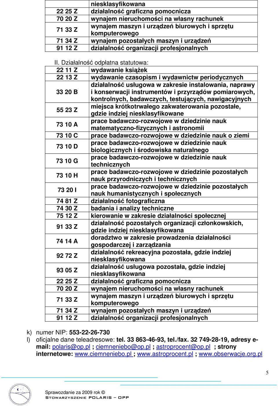 Działalność odpłatna statutowa: 22 11 Z wydawanie książek 22 13 Z wydawanie czasopism i wydawnictw periodycznych działalność usługowa w zakresie instalowania, naprawy 33 20 B i konserwacji
