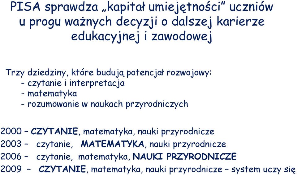 naukach przyrodniczych 2000 CZYTANIE, matematyka, nauki przyrodnicze 2003 czytanie, MATEMATYKA, nauki