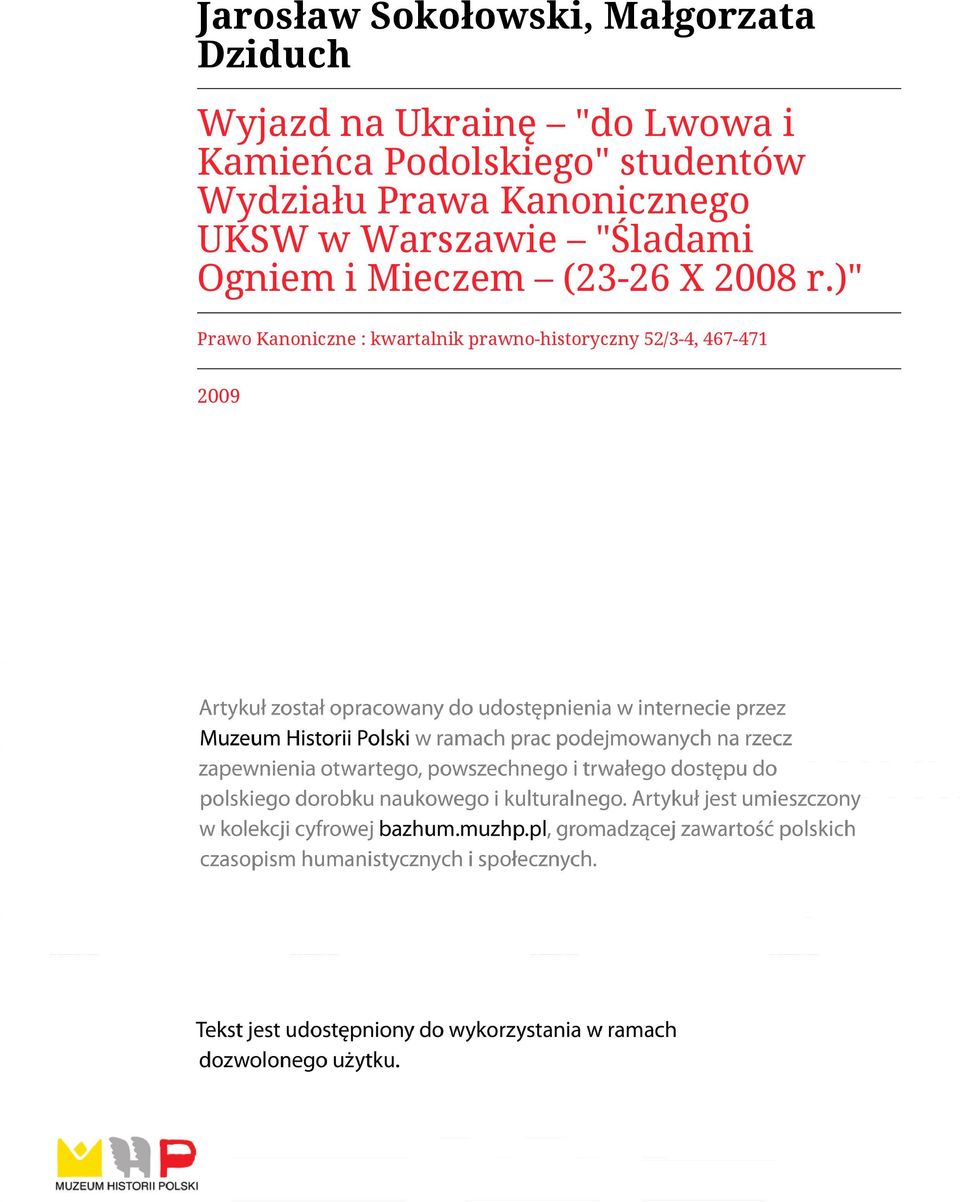Kanonicznego UKSW w Warszawie "Śladami Ogniem i Mieczem (23-26 X