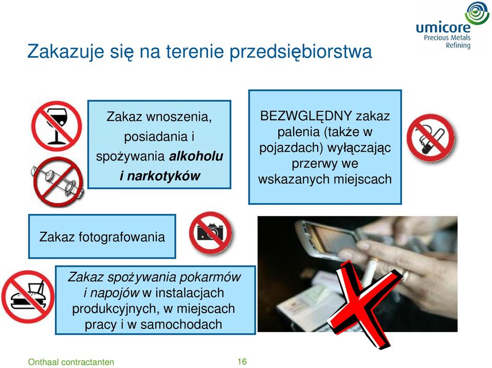 wyłączając przerwy we wskazanych miejscach Zakaz fotografowania Zakaz