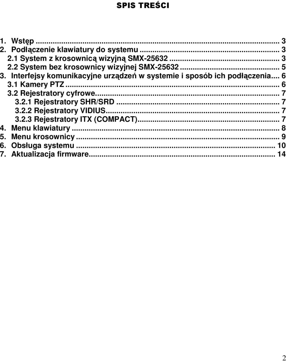 .. 7 3.2.1 Rejestratory SHR/SRD... 7 3.2.2 Rejestratory VIDIUS... 7 3.2.3 Rejestratory ITX (COMPACT)... 7 4. Menu klawiatury.