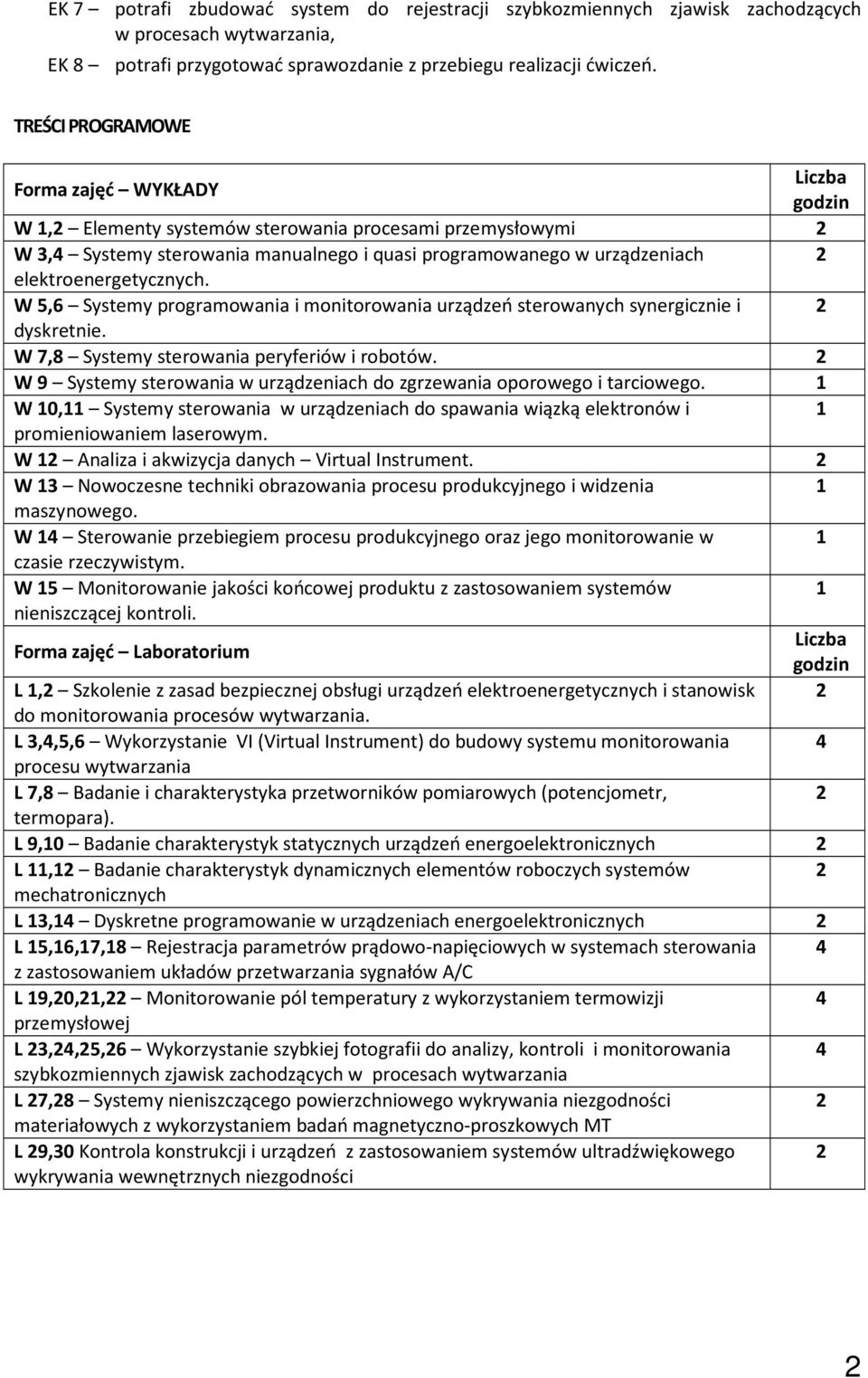 W 5,6 Systemy programowania urządzeń sterowanych synergicznie i 2 dyskretnie. W 7,8 Systemy peryferiów i robotów. 2 W 9 Systemy w urządzeniach do zgrzewania oporowego i tarciowego.