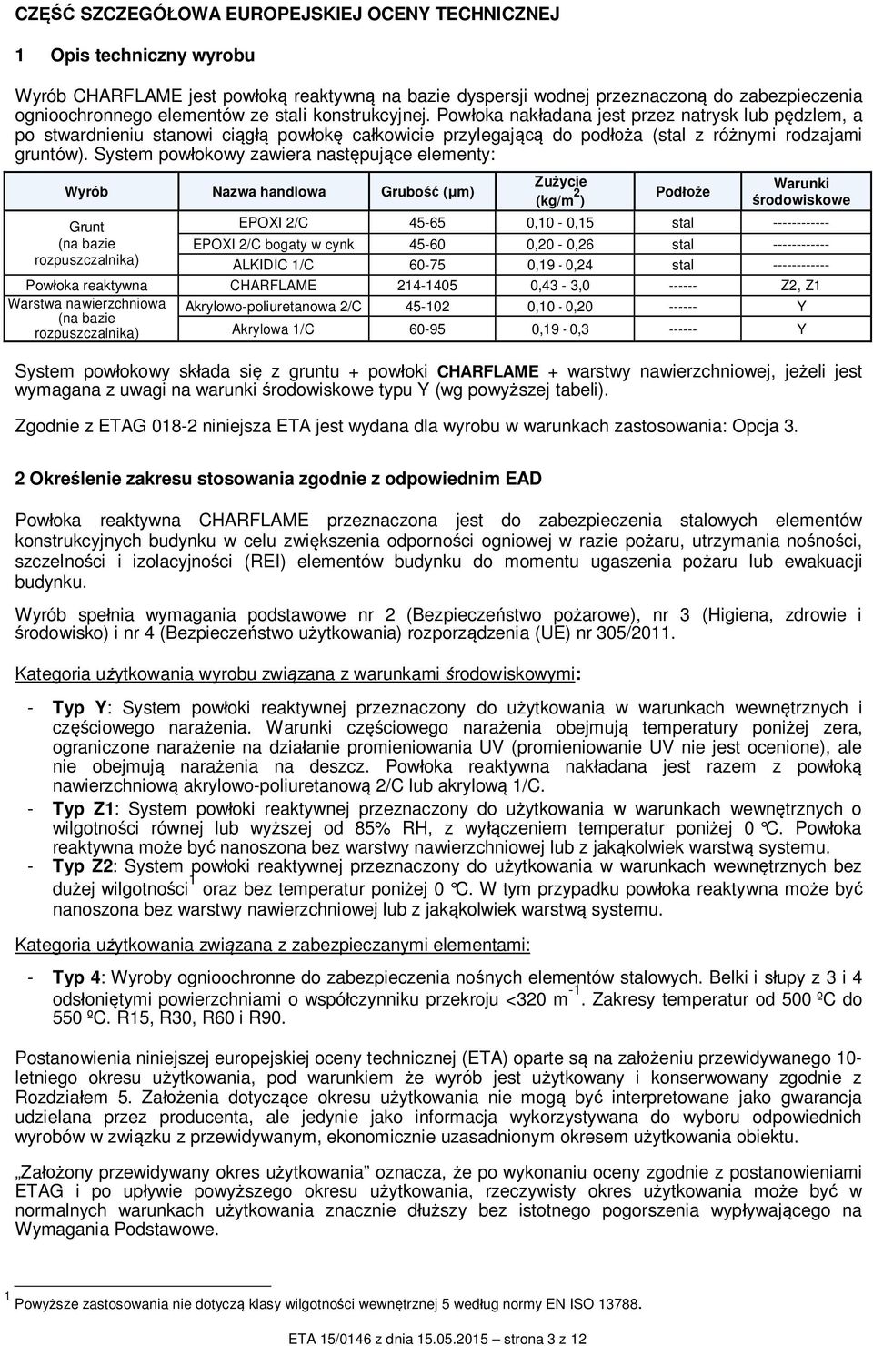 System pow okowy zawiera nast puj ce elementy: Wyrób Nazwa handlowa Grubo ( m) Grunt (na bazie rozpuszczalnika) Zu ycie (kg/m 2 ) Pod e Warunki rodowiskowe EPOXI 2/C 45-65 0,10-0,15 stal ------------