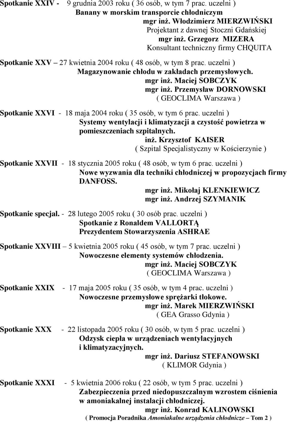 Maciej SOBCZYK mgr inż. Przemysław DORNOWSKI ( GEOCLIMA Warszawa ) Spotkanie XXVI - 18 maja 2004 roku ( 35 osób, w tym 6 prac.